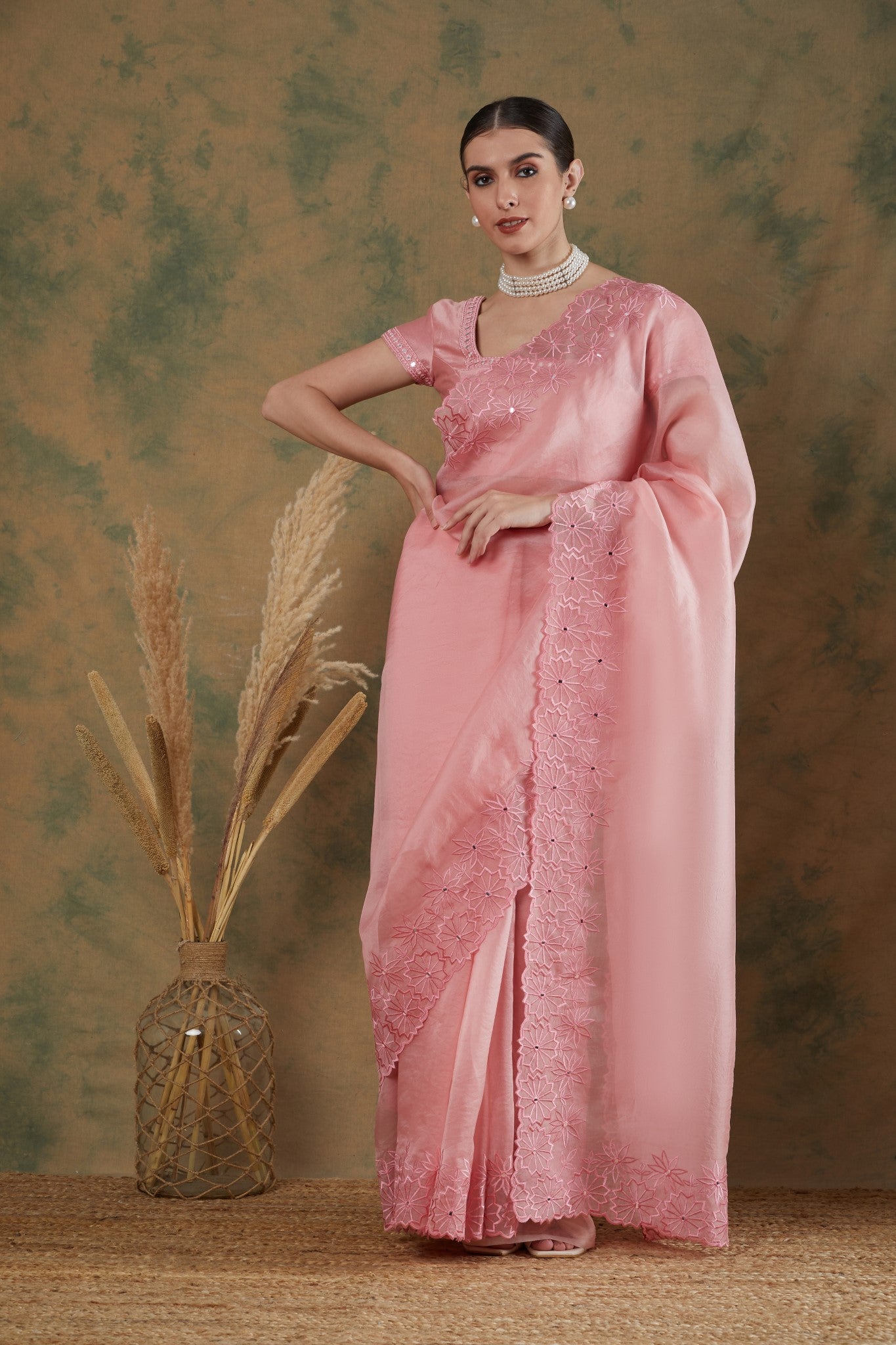 Blush Pink Ruffle Sari Set