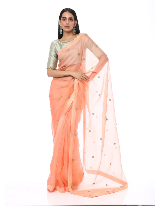 Coral Organza Saree