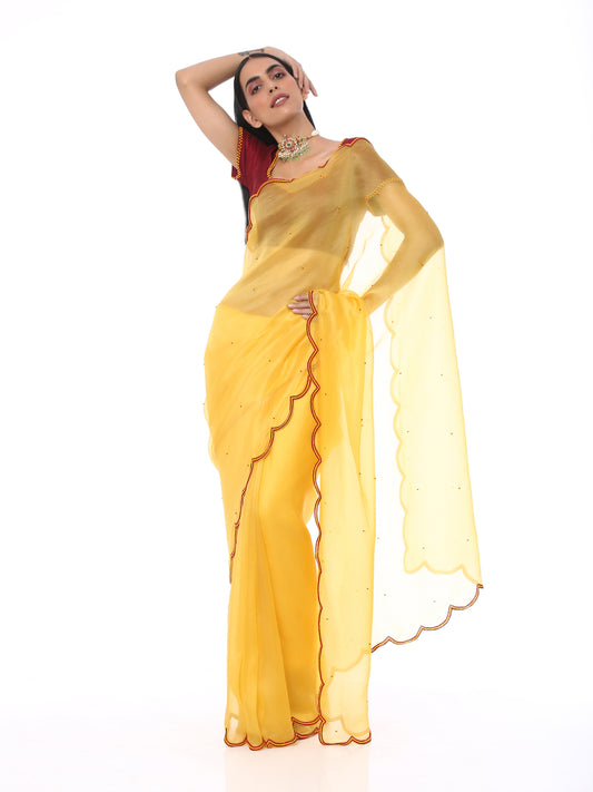 Sunshine Yellow Scallop Saree