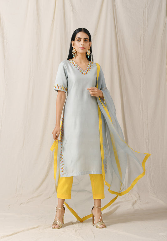 Ash Blue Kurta Pant Set