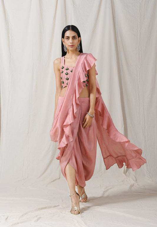 Onion Pink Ruffle Saree