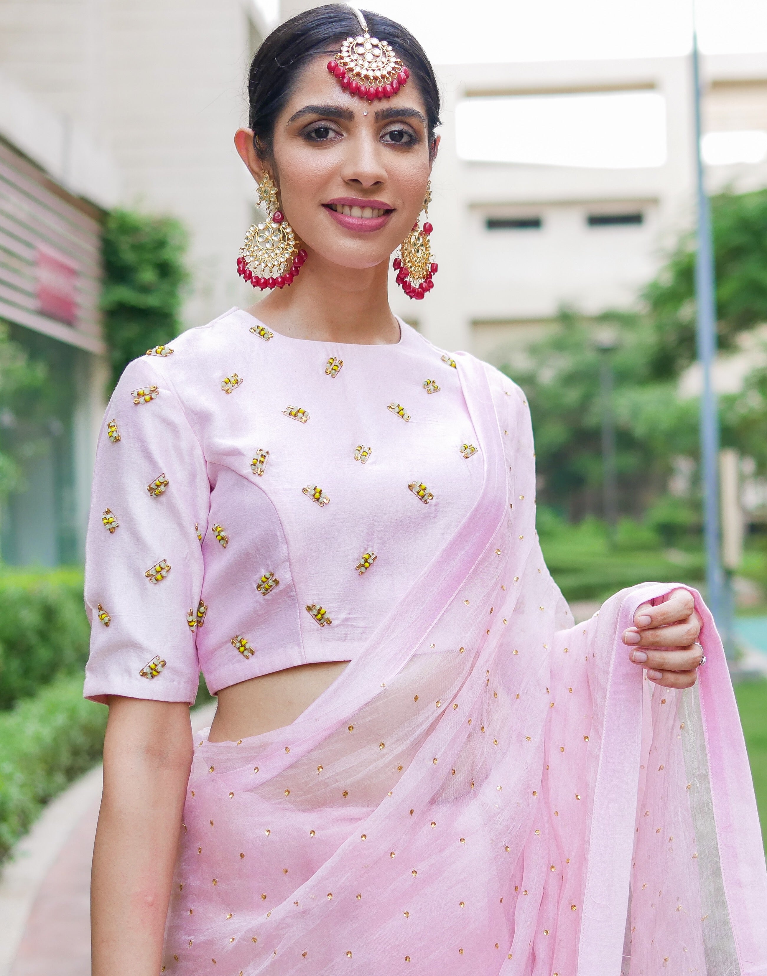 Saree Mall Pink Embellished Saree With Unstitched Blouse