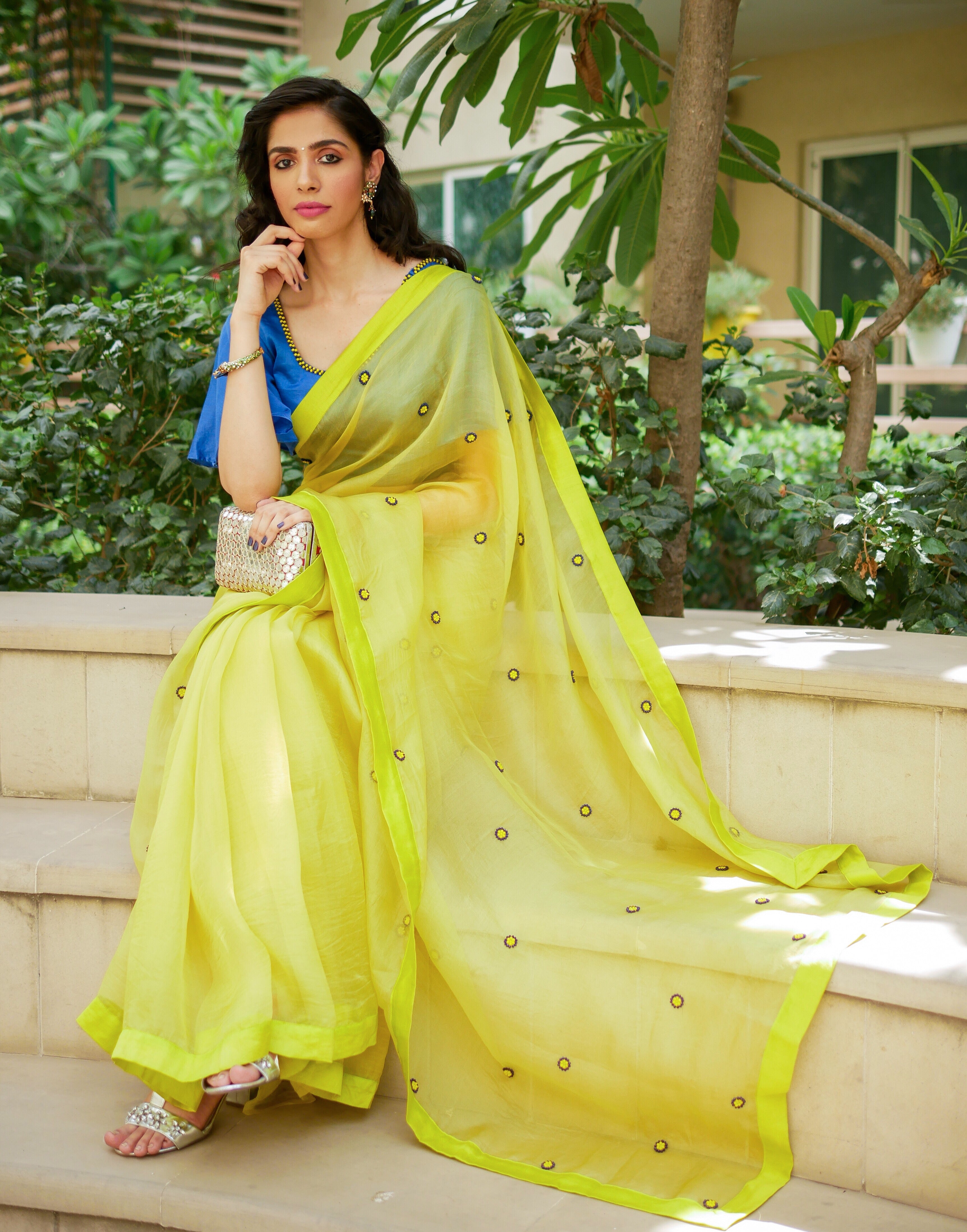 Luca Lime Green Chevron Saree Set - Chamee n Palak- Fabilicious Fashion