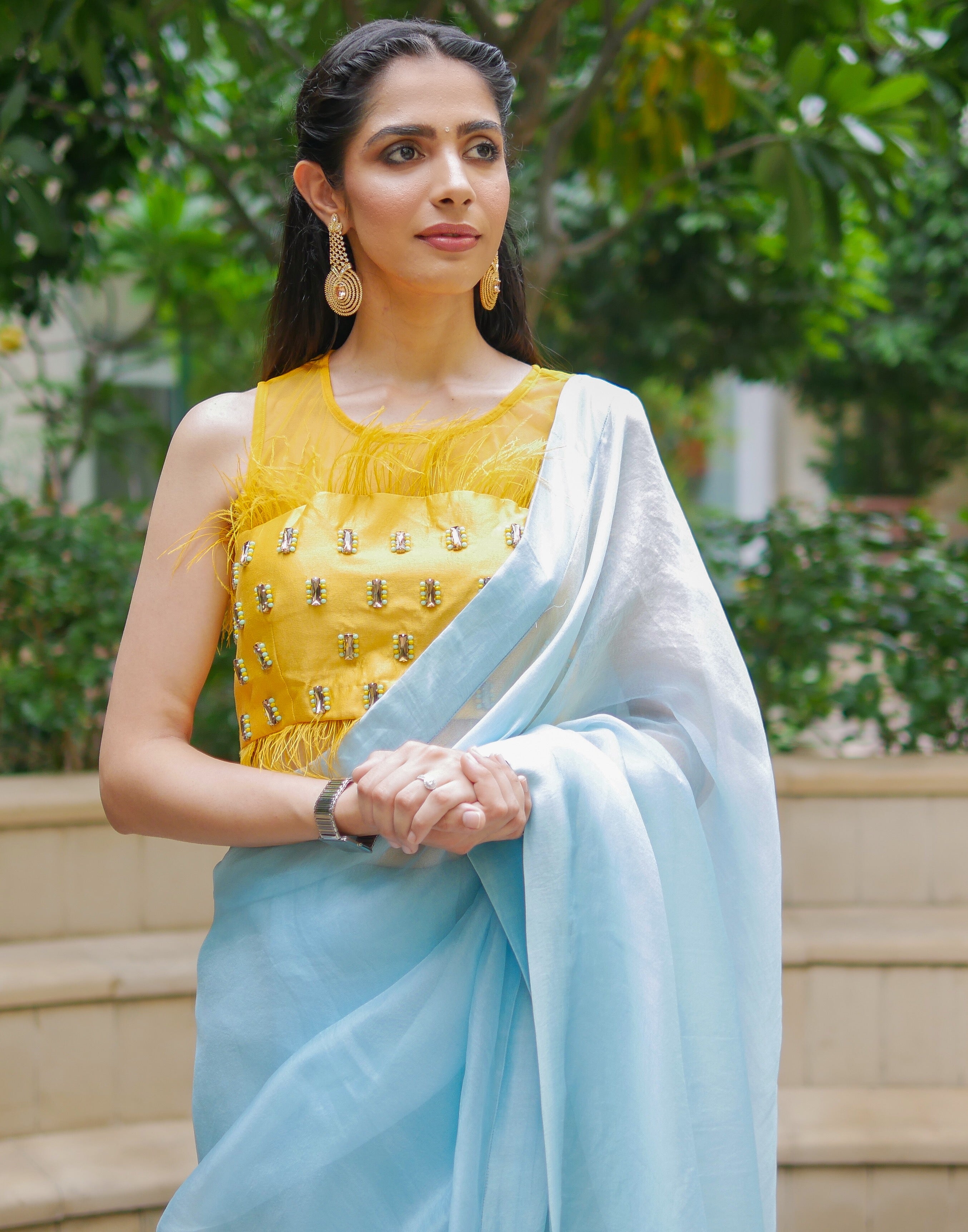 Organza Saree Gotta Patti with Embroidery Work Sky Blue Saree