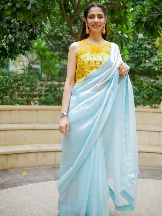 Ash Blue Organza Saree