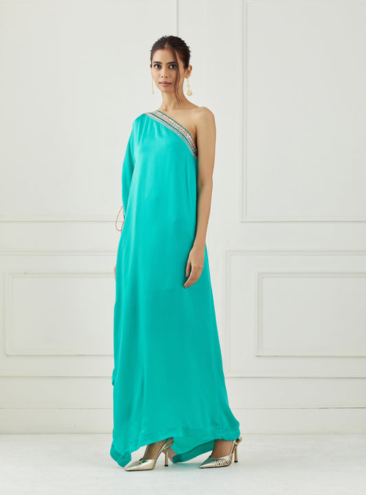 Teal one shoulder dress