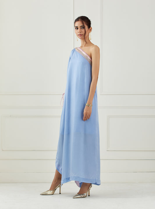 Moon blue one shoulder dress