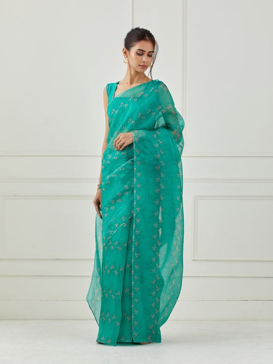 Teal Organza saree