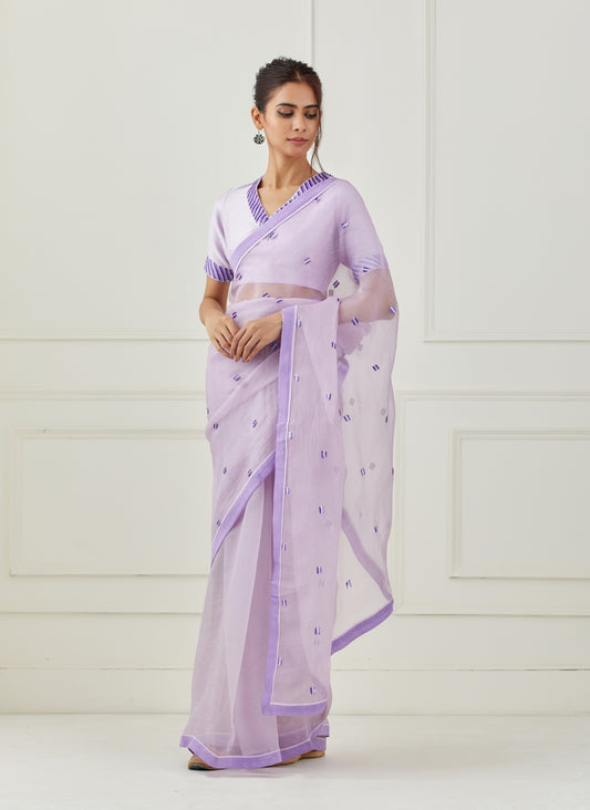 Lavender embroidered organza saree