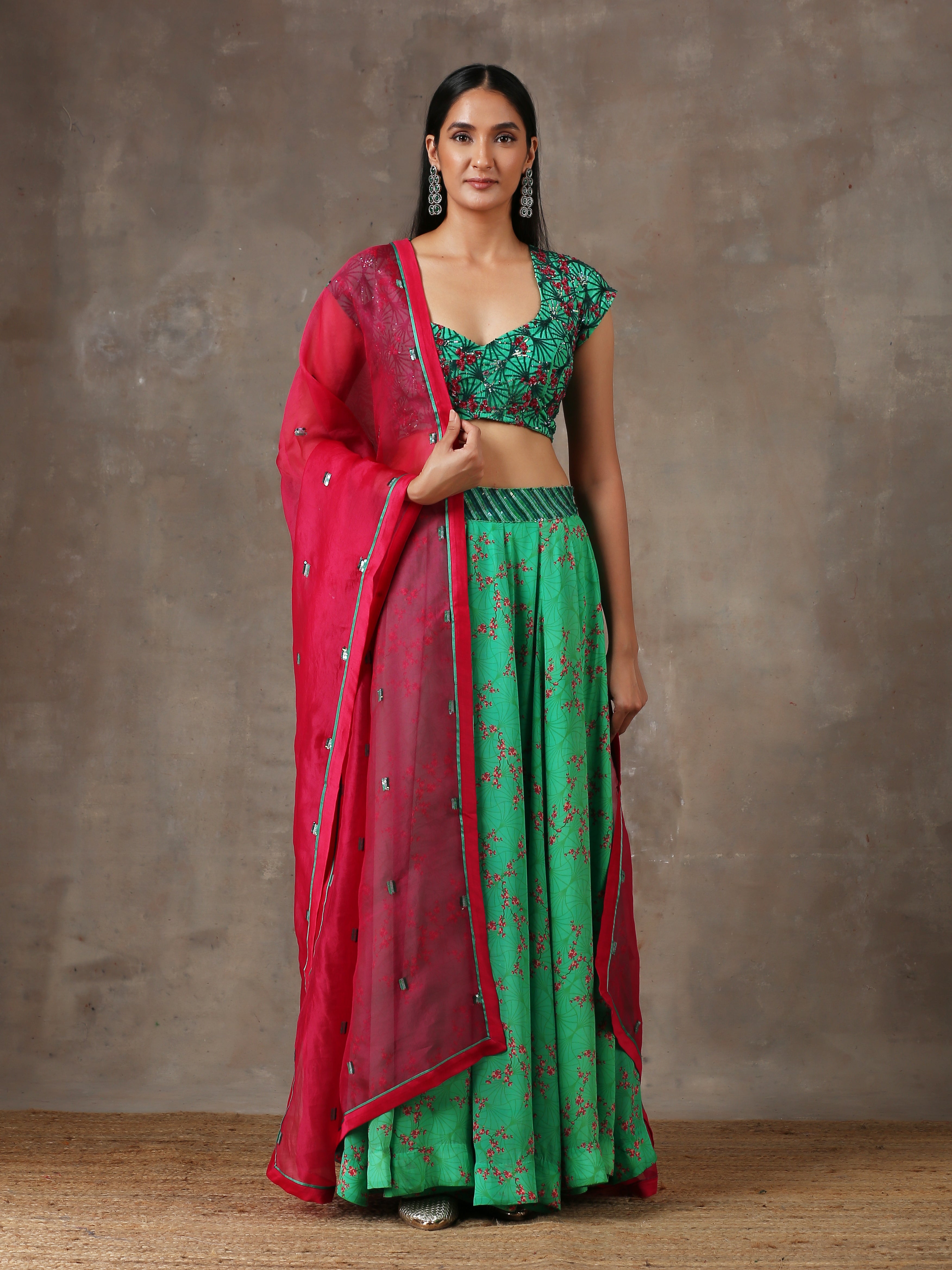 Buy XL LOVE by Janasya Green Silk Digital Floral Printed Lehenga Choli With  Dupatta (Set of 3) online