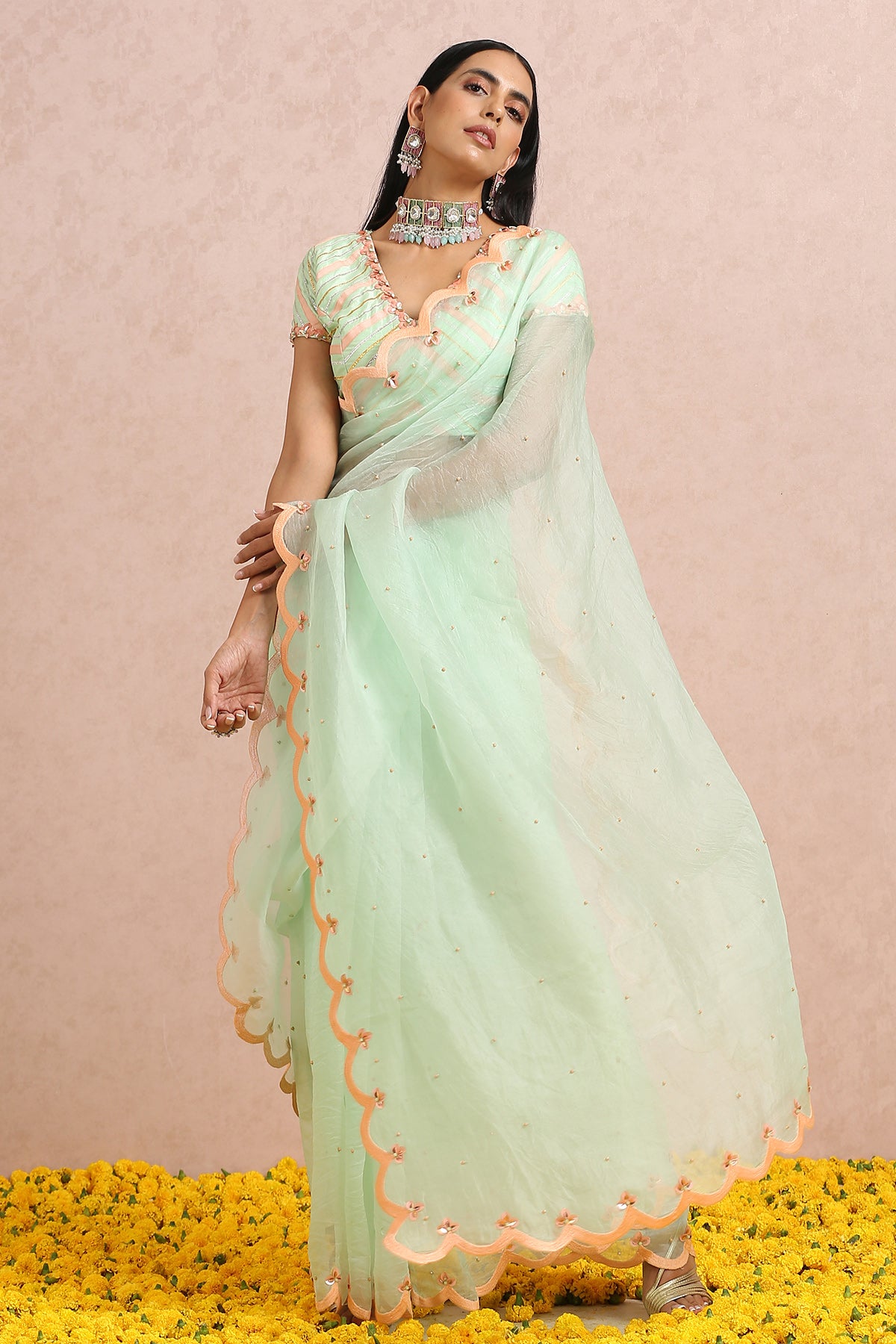 Woven Zari Soft Silk Mint Green Saree|SARV139714