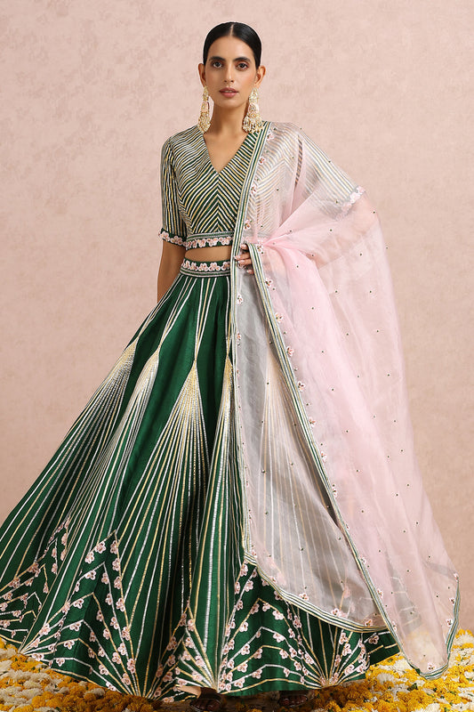 Emerald Green Lehenga with Sleeves Blouse