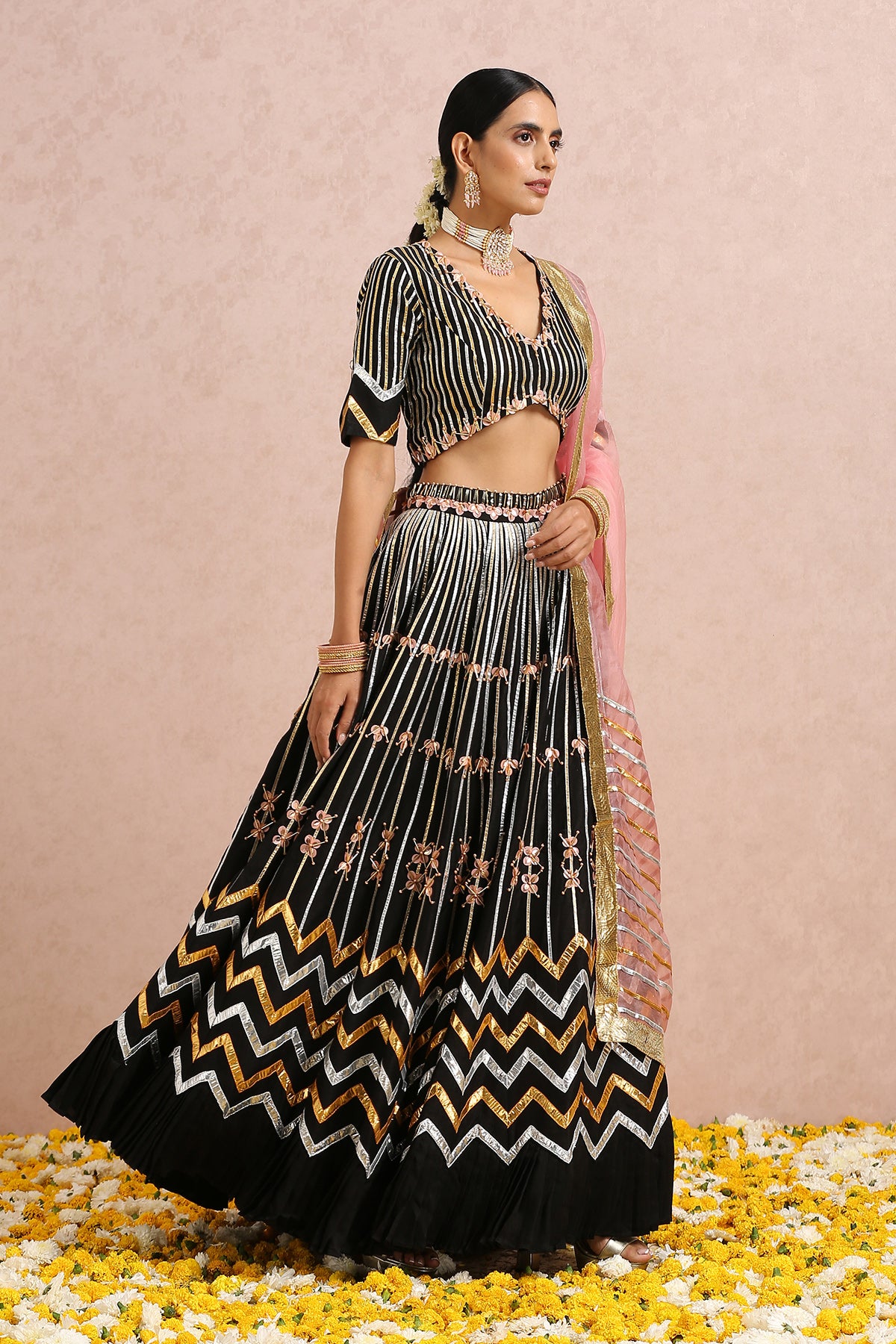 Buy Black Chanderi Silk Hand Embroidered Sequin And Coin Blouse Lehenga Set  For Women by Neha Khullar Online at Aza Fashions.