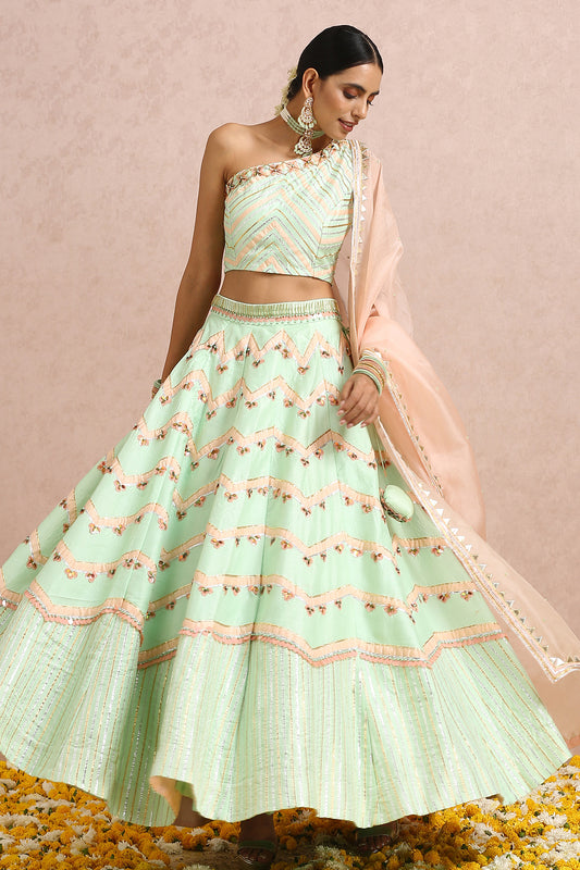 Mint Green Lehenga one Shoulder Blouse