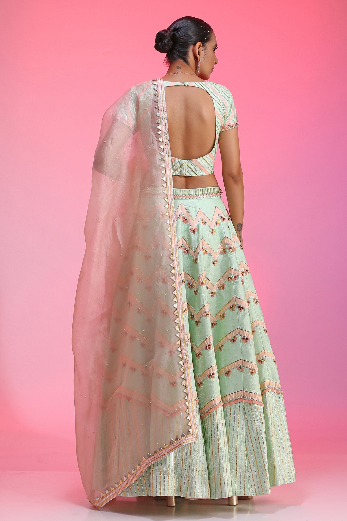 Pink Lehenga Set With Lace Work - Dhunki fashion