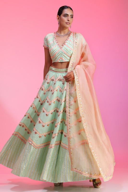 Mint Green Lehenga With Mega Sleeve Blouse